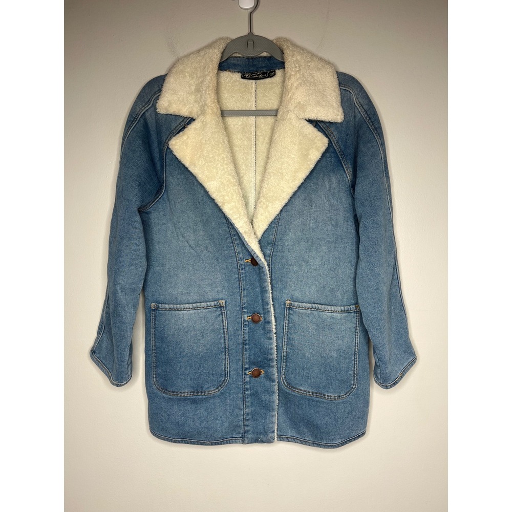 DG2 Diane Gilman Denim Faux Shearling Lined Jacket Medium Wash Blue PXS Chore